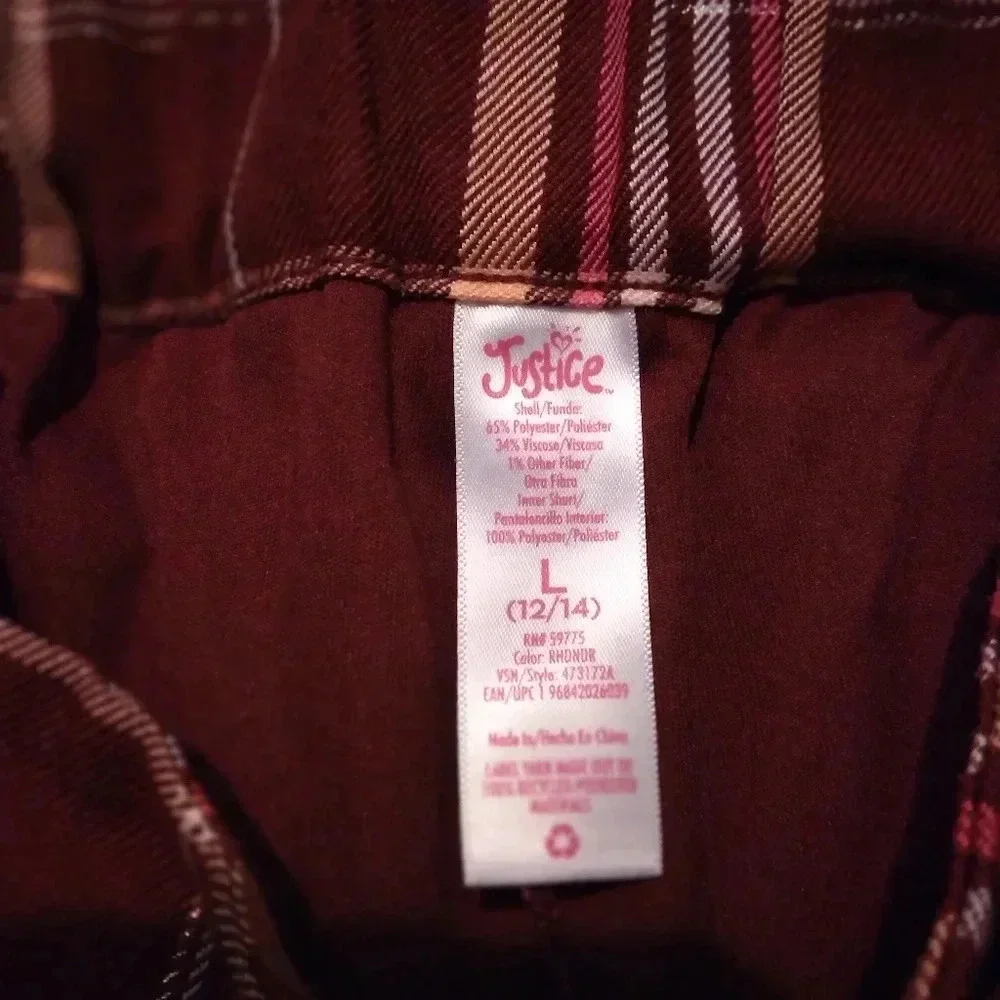 Justice Girls above knee plaid skort-large 12/14 EUC